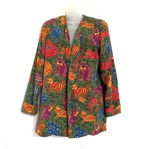 VTG Patchington Cat Blazer Jacket S Oversized Boho Artsy Colorful Novelty Print